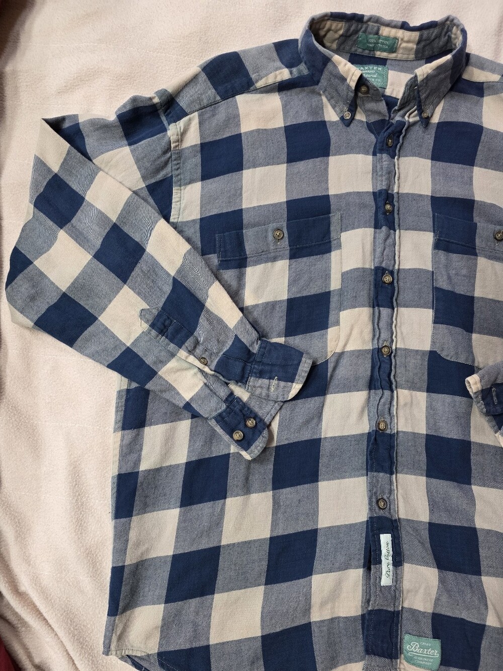 Baxter Brand Natural Clothing Co. 100% Cotton Blue Plaid Button Down Medium